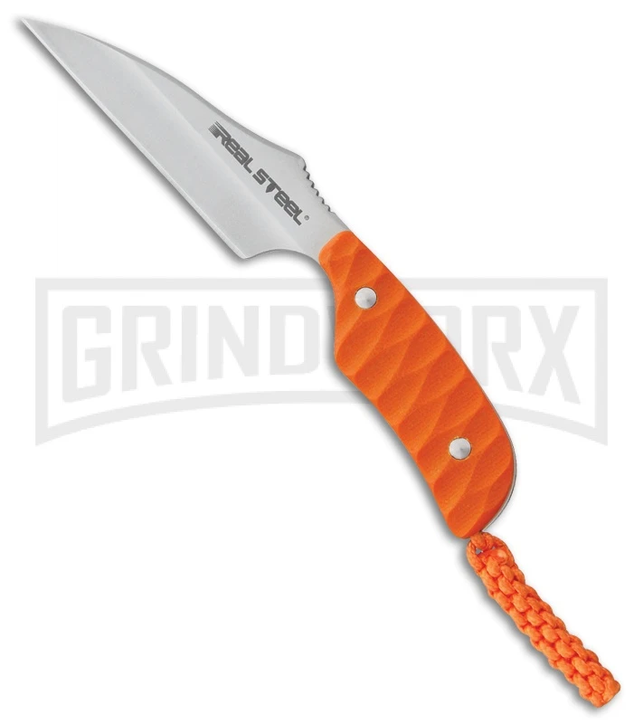 Real Steel Mini 130B Orange Neck Knife - Satin Plain