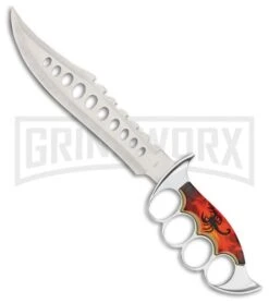 Rite Edge Flame Scorpion Red Fixed Blade Knife - Satin Plain
