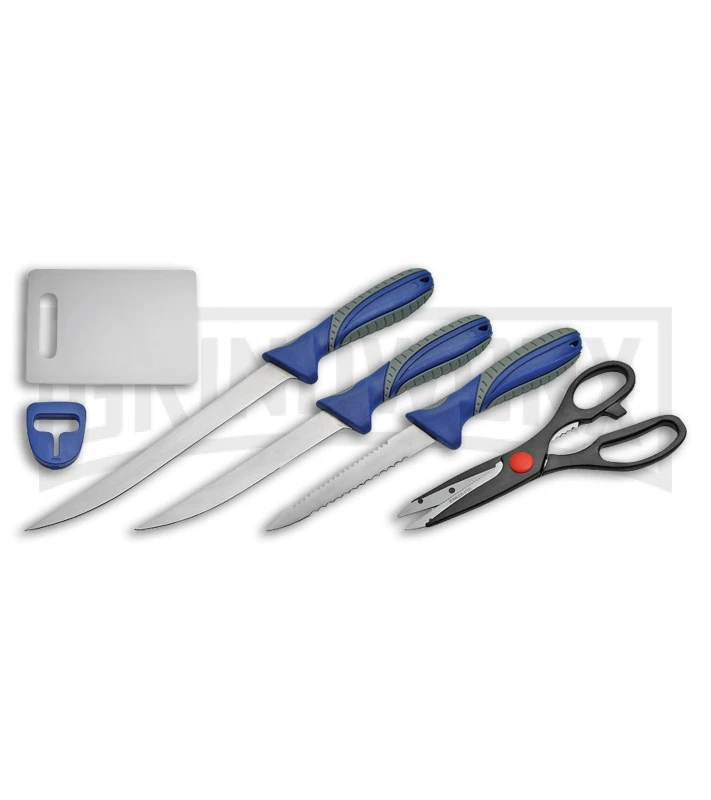 Rite Edge Night's Fillet 6-Piece Blue Fixed Blade Knife Set - Satin