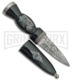 Rite Edge Scottish Dirk Dagger Black Aluminum Fixed Blade Knife - Damascus Plain