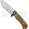 Rough Rider Lowland Hunter Burl Wood Fixed Blade Knife - Satin Plain