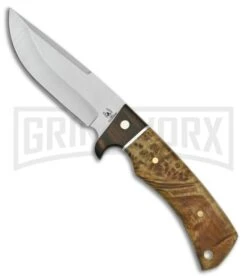 Rough Rider Lowland Hunter Burl Wood Fixed Blade Knife - Satin Plain