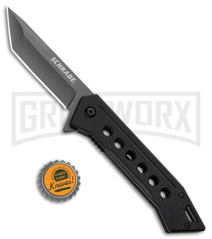 Schrade U.G. Black G-10 Folding Knife - Tanto Gray Plain 1100044 - Image 4