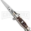 SKM 4" Italian Stiletto Keychain Stag Automatic Knife - Satin Plain