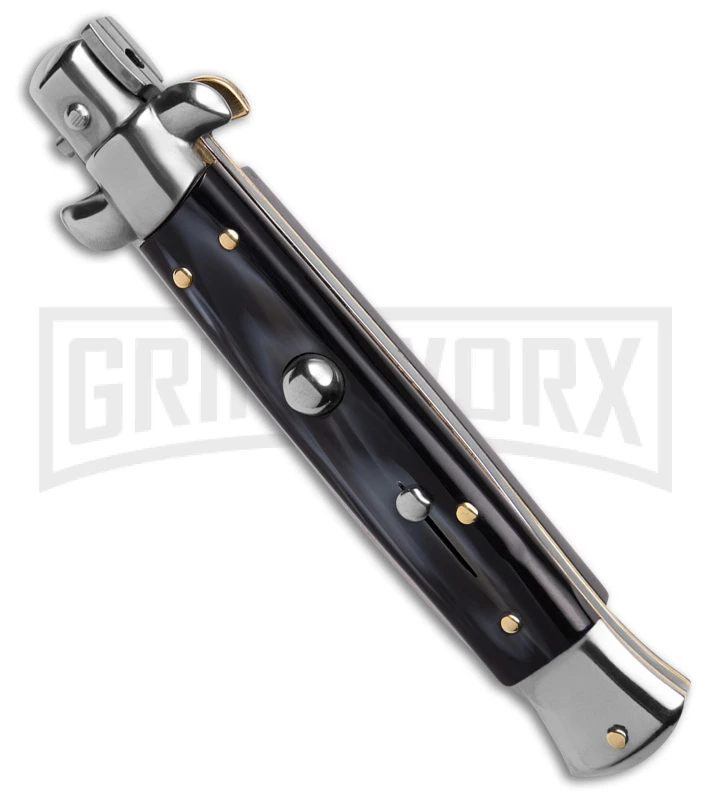 SKM 9" Italian Stiletto Sim Dark Horn Automatic Knife - Polish Flat - Image 2