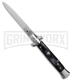 SKM 9" Italian Stiletto Sim Dark Horn Automatic Knife - Polish Flat