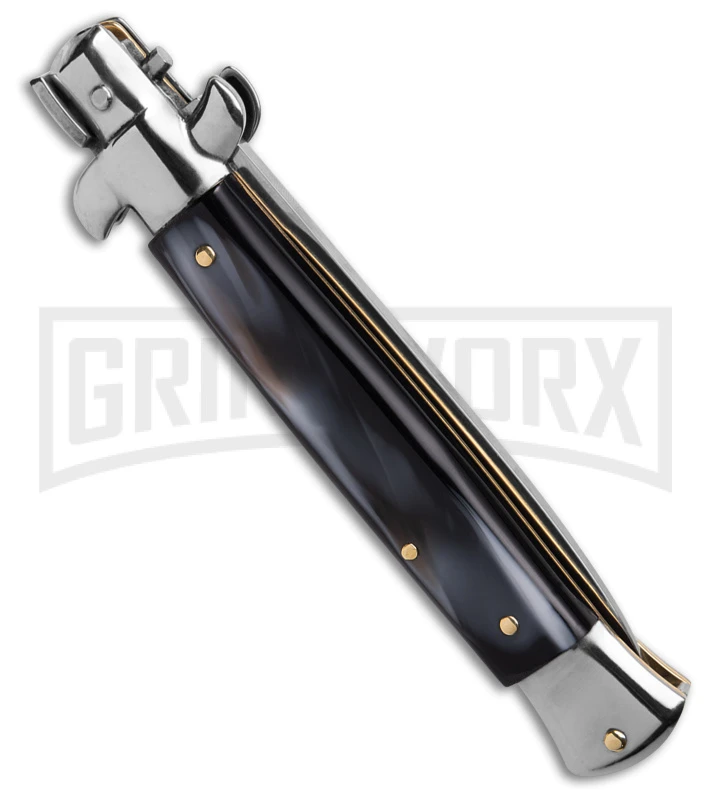 SKM 9" Italian Stiletto Sim Dark Horn Automatic Knife - Polish Flat - Image 3