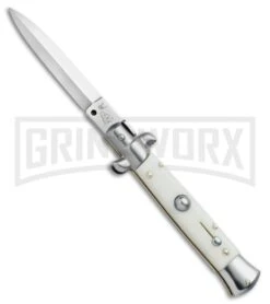 SKM/AB 8" Italian Stiletto Sim Ivory Automatic Knife - Dagger Satin
