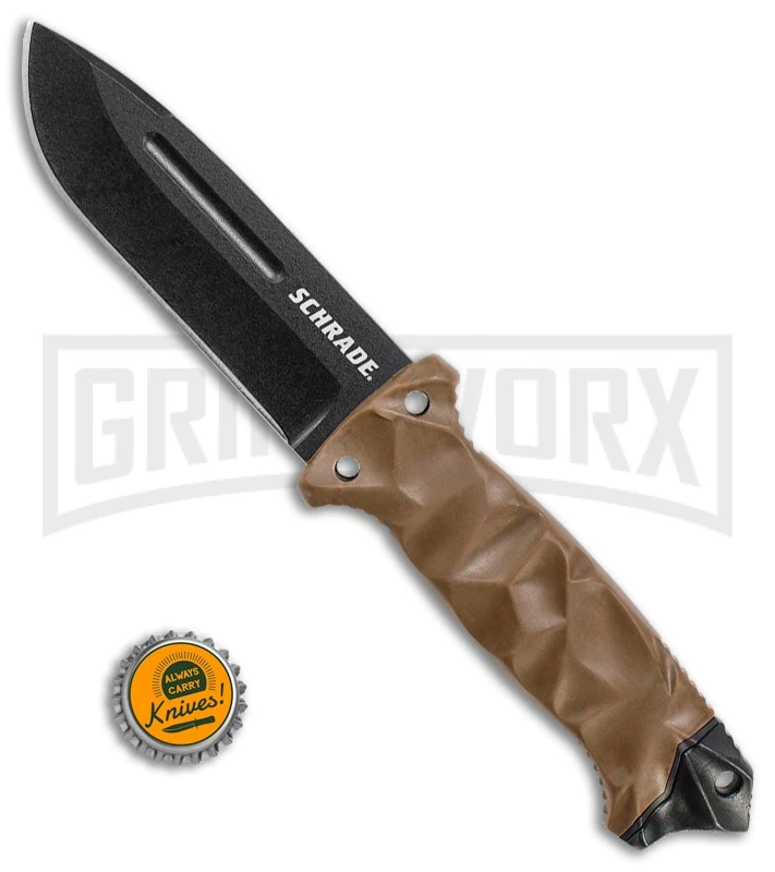 Schrade SCHF40D Brown TPE Fixed Blade Knife - Black Plain - Image 3