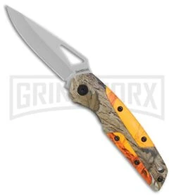 Schrade Imperial Badger Green Camo/Orange Liner Lock Knife - Bead Blast Plain