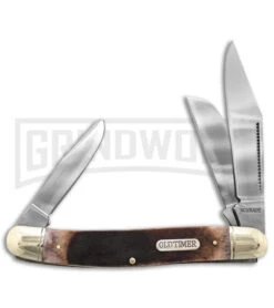 Schrade Lumberjack Stockman Brown Slip Sawcut Bone Joint Knife - Mirror Plain