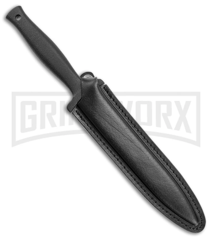 Schrade Needle Black Boot Knife With Leather Sheath - Black Serr - Image 2