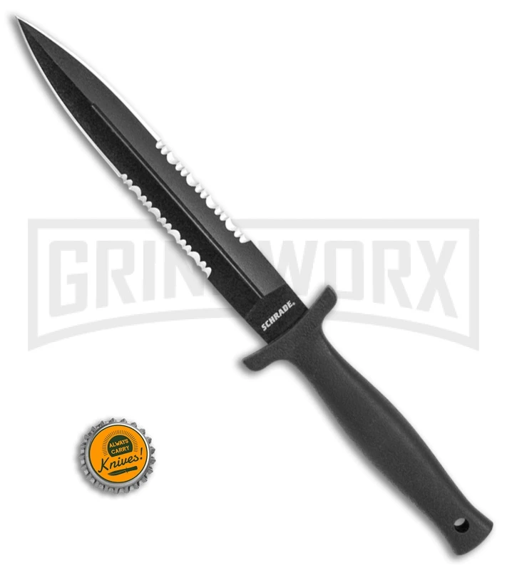 Schrade Needle Black Boot Knife With Leather Sheath - Black Serr - Image 3