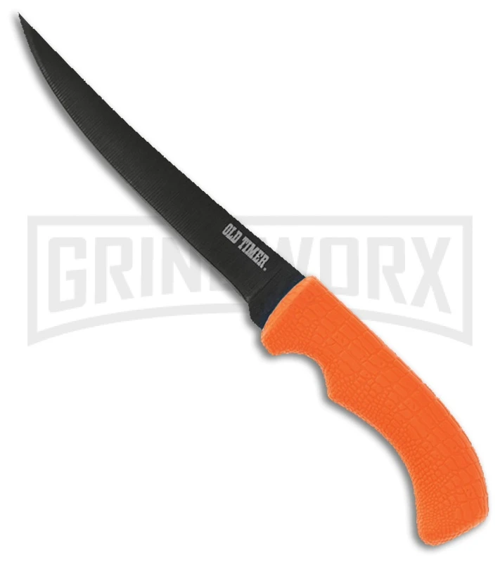 Old Timer 3-Piece Set Orange Polymer Set W/ Black Fixed Blade Knives - Image 2