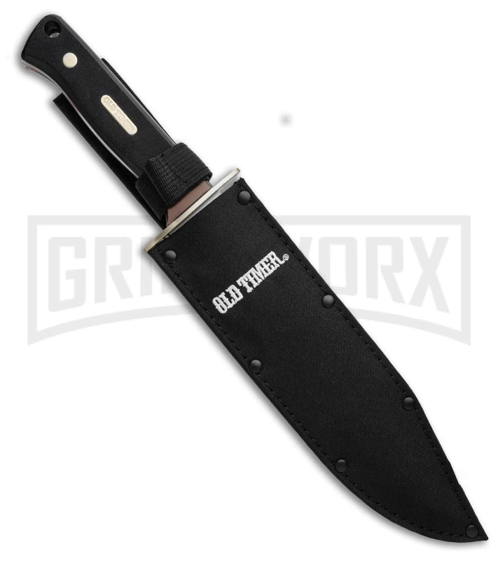 Schrade Old Timer Black Polymer Bowie Knife & Lockback Folder Satin Plain - Image 4