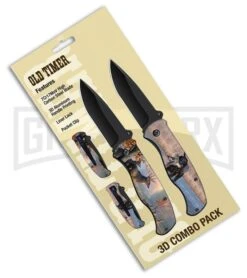 Schrade Old Timer Hunting Combo Aluminum Liner Lock Knives - Black Plain