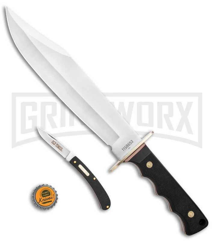 Schrade Old Timer OT Black Polymer Bowie Knife & Folder Satin Plain - Image 8