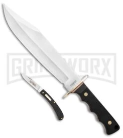 Schrade Old Timer OT Black Polymer Bowie Knife & Folder Satin Plain