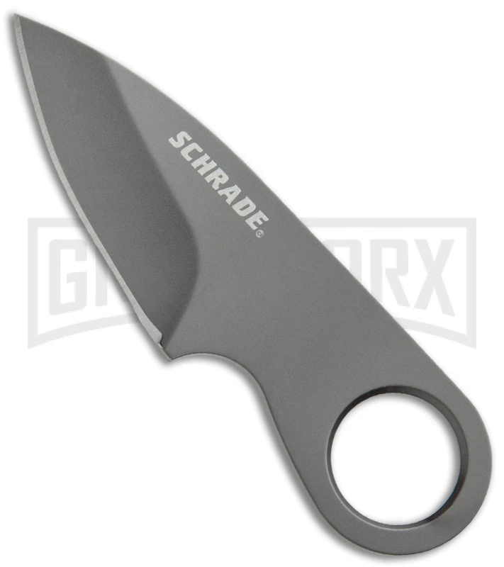 Schrade Pocket Gray Neck Knife Fixed Blade With Money Clip - Gray Plain