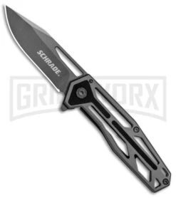 Schrade Cage Gray Skeletonized Folding Knife - Gray Plain