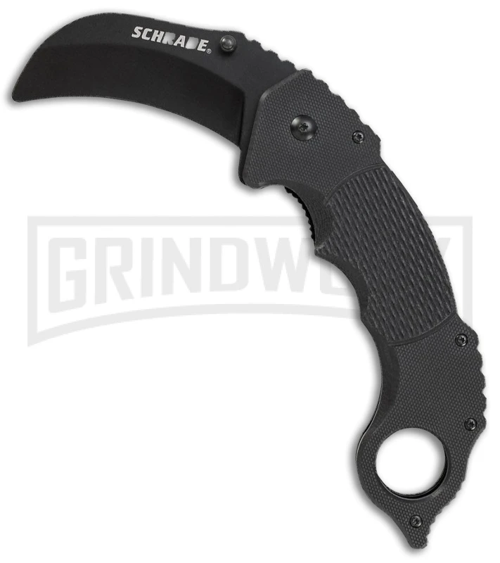 Schrade Trainer Karambit Black G-10 Folding Knife - Black Plain