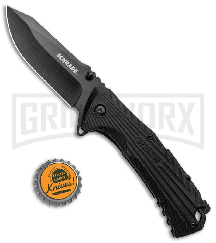 Schrade U.G. Black Folding Knife W/ Firestarter - Black - Image 4
