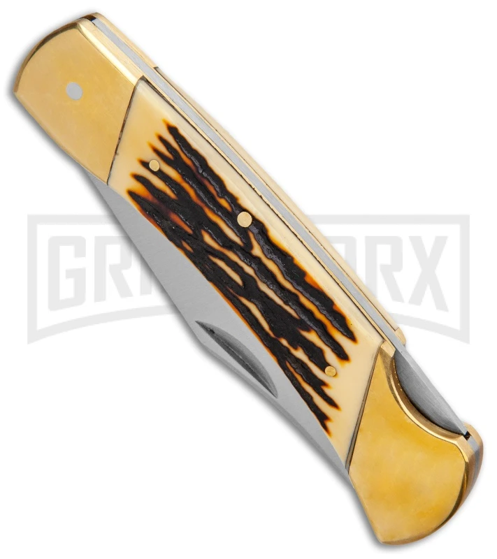 Schrade Uncle Henry Papa Bear Brown Staglon Pocket Knife - Image 2