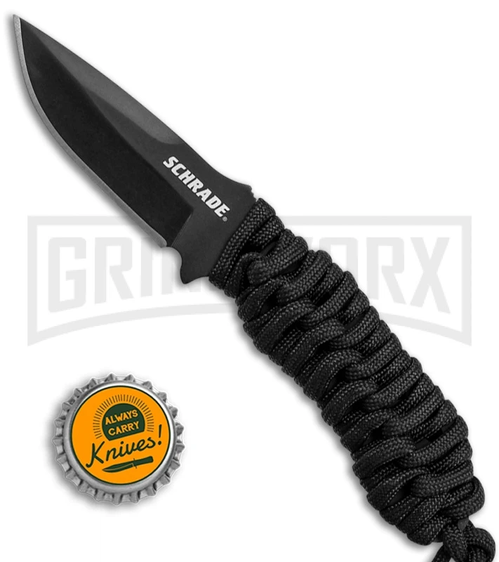 Schrade SCHF46 Black Paracord Neck Knife Fixed Blade - Black Plain - Image 3