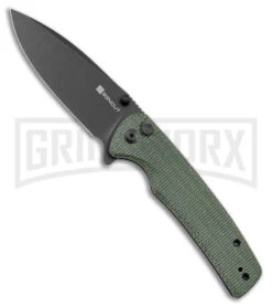 SENCUT Sachse Green Micarta Button Lock Knife - Black Plain S21007-2
