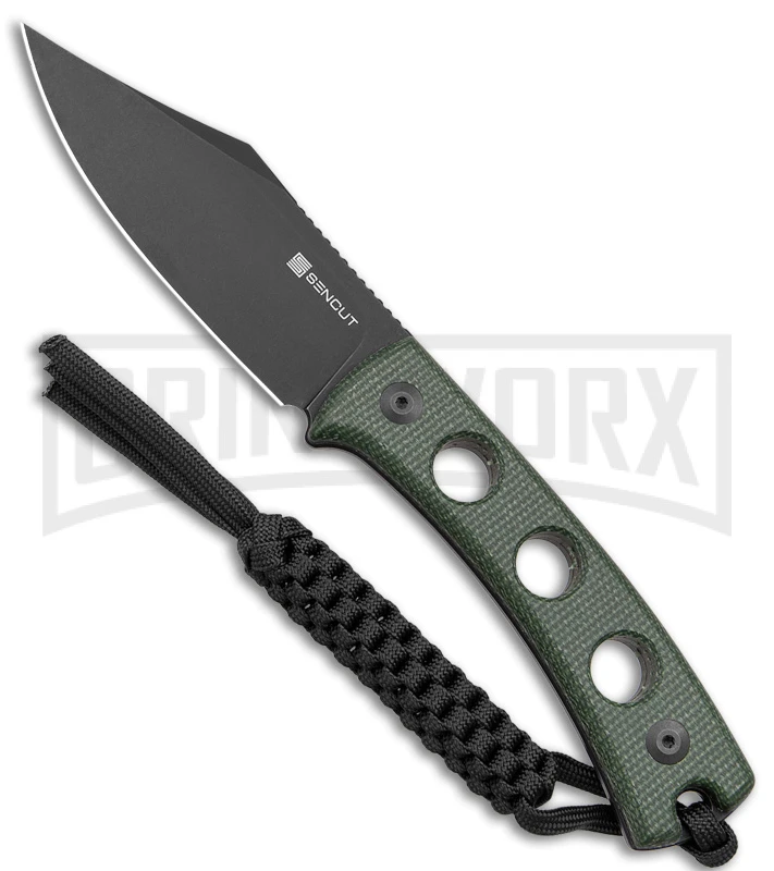 SENCUT Waxahachie Dark Green Micarta Fixed Blade Knife - Black SW