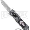 Skull Mini Dog Tag Gray Black Carbon Fiber D/A OTF Automatic Knife - Satin Plain