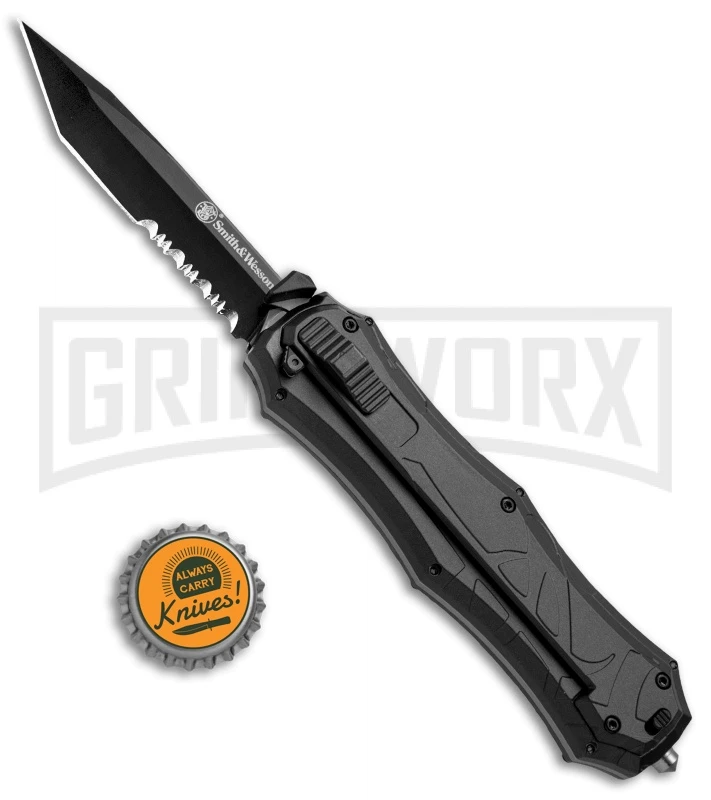 Smith & Wesson Spring Assisted Finger Actuator Tanto OTF Knife - Black Serr - Image 4