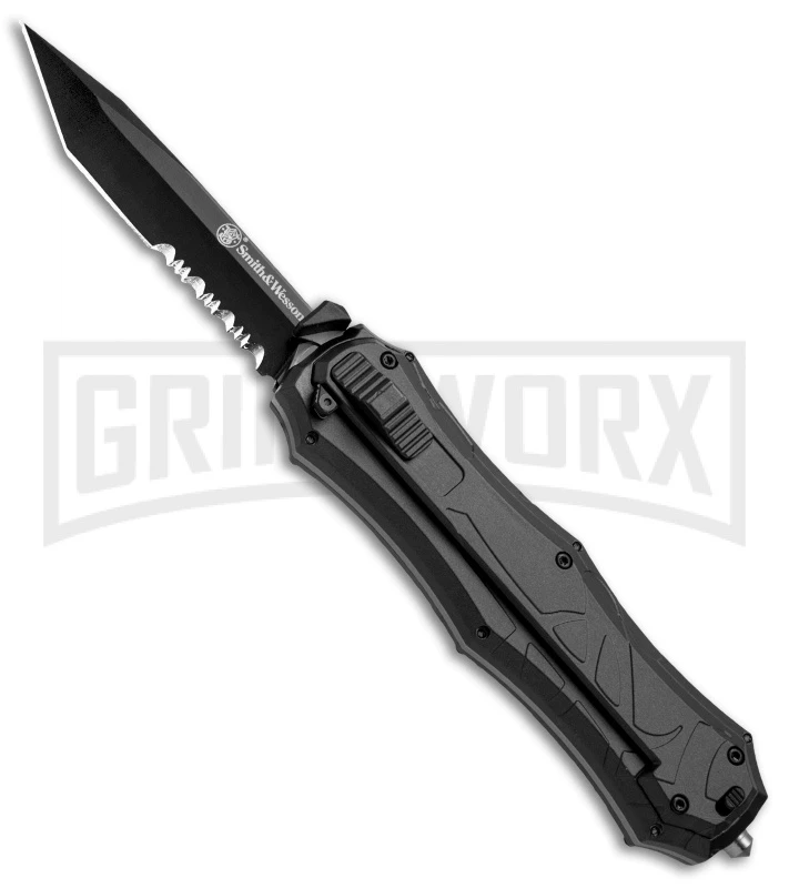 Smith & Wesson Spring Assisted Finger Actuator Tanto OTF Knife - Black Serr