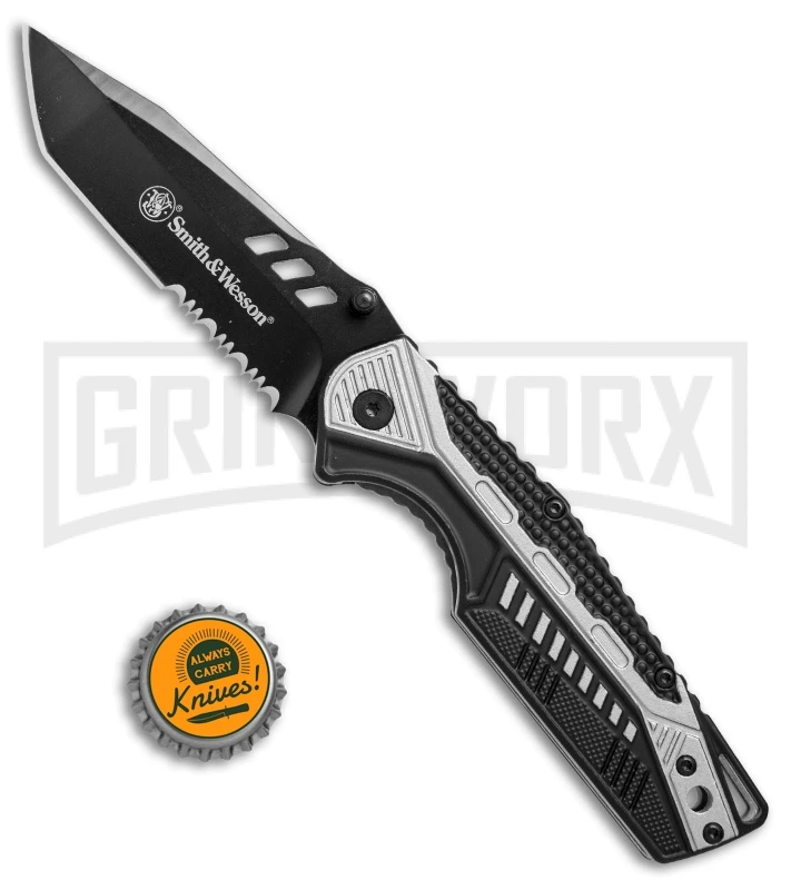 Smith & Wesson SW612S Gray/Black Folding Knife - Black Serr Tanto - Image 4