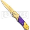 Super Knife Croc Automatic Knife Gold W/ Purple Inlay - Gold Serr