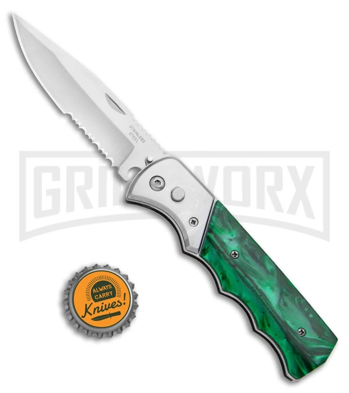 Super Knife Dingo Green Acrylic Automatic Knife - Satin Serr - Image 4