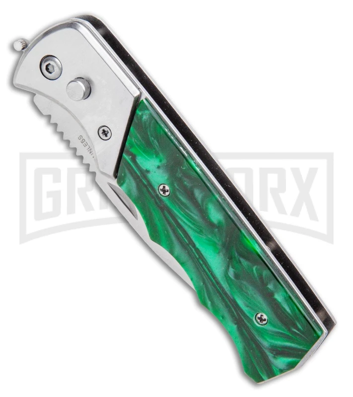 Super Knife Dingo Green Acrylic Automatic Knife - Satin Serr - Image 2
