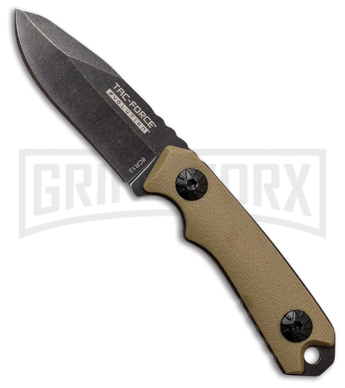 Tac-Force Modern Evolution Tan G-10 Fixed Blade Knife - Black Stonewash Plain