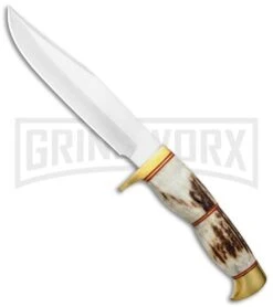 Tallen Steel Wolf Stag Antler Fixed Blade Knife - Satin Plain