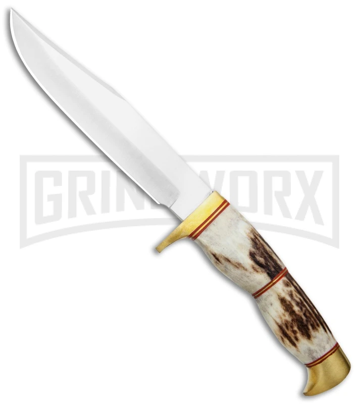 Tallen Steel Wolf Stag Antler Fixed Blade Knife - Satin Plain