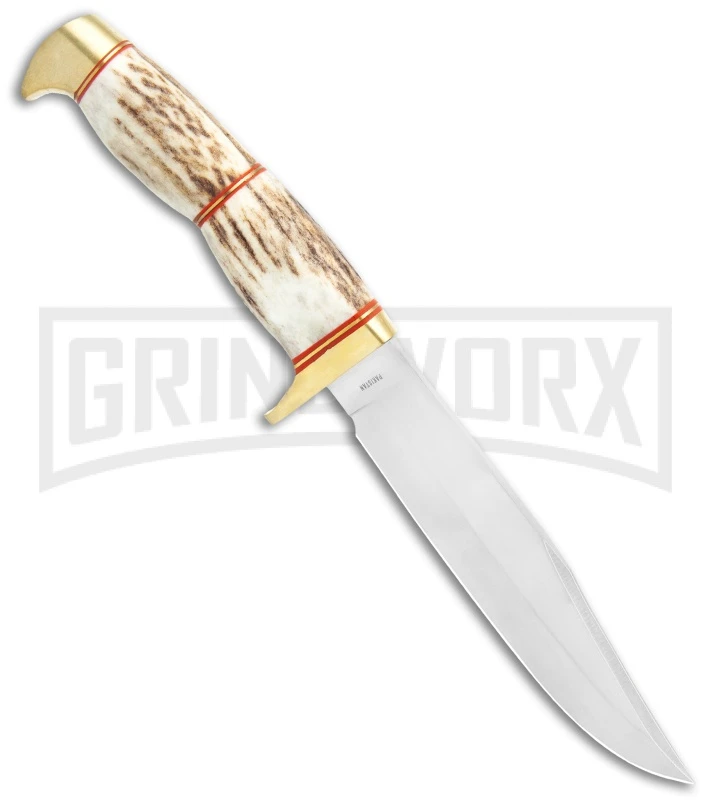 Tallen Steel Wolf Stag Antler Fixed Blade Knife - Satin Plain - Image 2