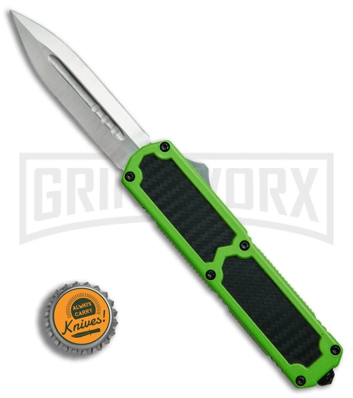 Titan Green D/A OTF Sim Carbon Fiber Automatic Knife - Dagger Satin Plain - Image 4