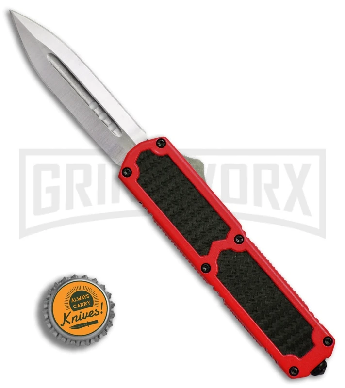 Titan Red D/A OTF Sim Carbon Fiber Automatic Knife - Dagger Satin - Image 4