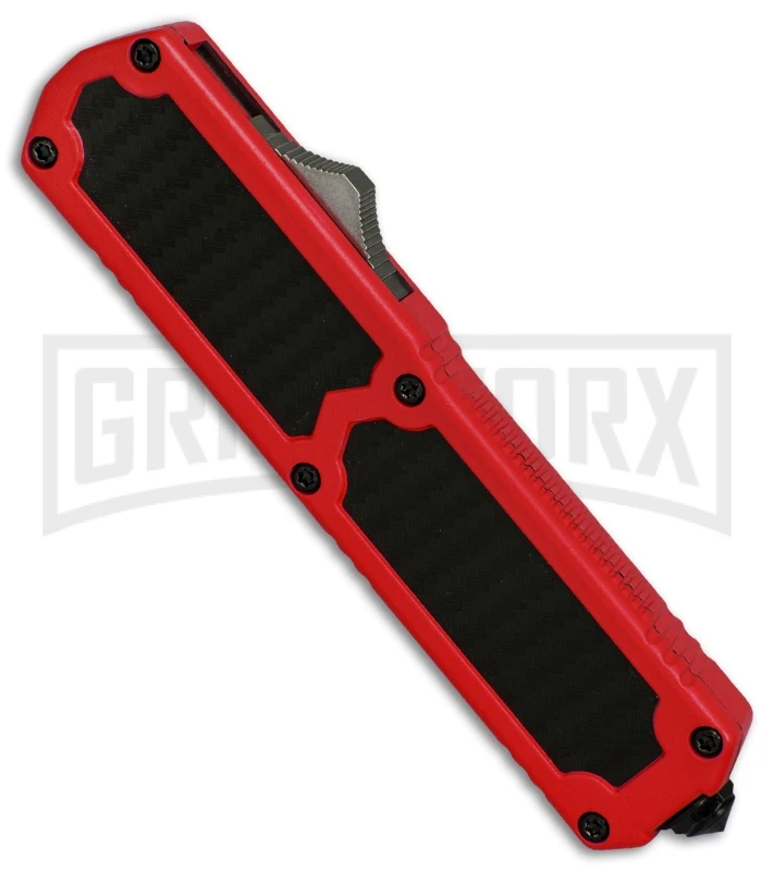 Titan Red D/A OTF Sim Carbon Fiber Automatic Knife - Dagger Satin - Image 3