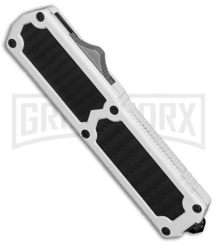 Titan White D/A OTF Sim Carbon Fiber Automatic Knife - Dagger Satin Plain - Image 3