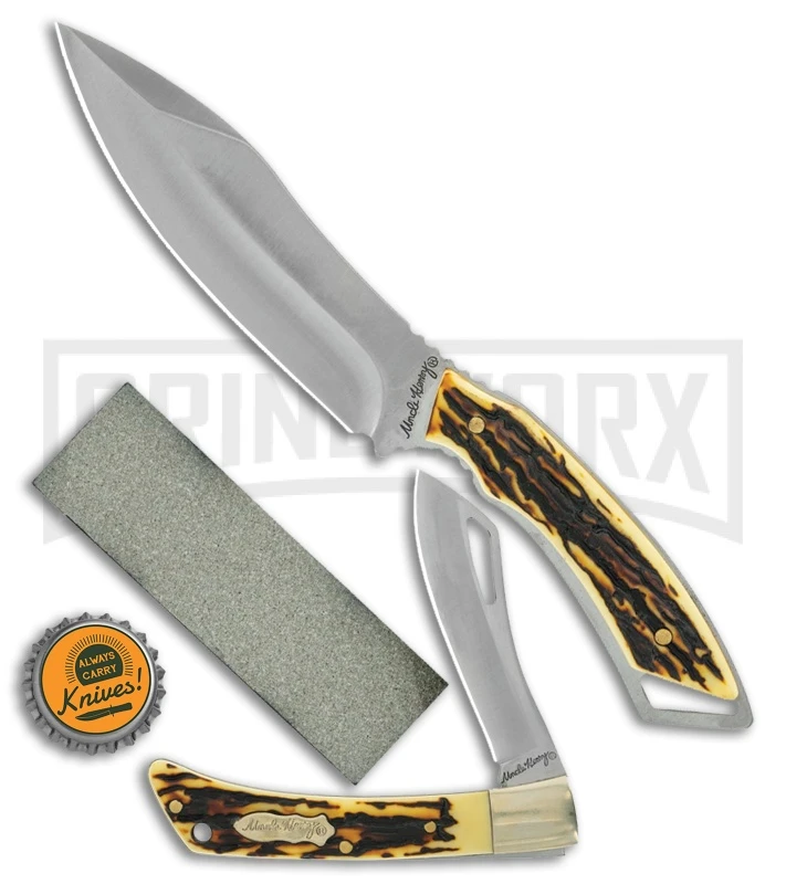 Uncle Henry 2pc. Fixed/Folder Tin W/ Sharpening Stone - Satin Plain - Image 5