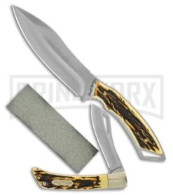 Uncle Henry 2pc. Fixed/Folder Tin W/ Sharpening Stone - Satin Plain