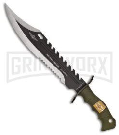 United Cutlery Anywhere Bowie OD Green Fixed Blade Knife - Two-Tone Serr