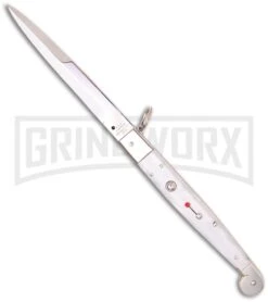 A.G.A. Campolin 9" Sicilian Ring Pull White Pearlex Automatic Knife - Bayonet