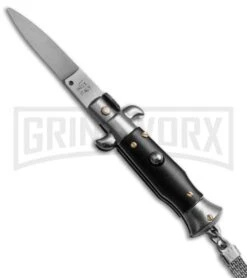 SKM 4" Italian Stiletto Black Automatic Knife Keychain - Flat Grind